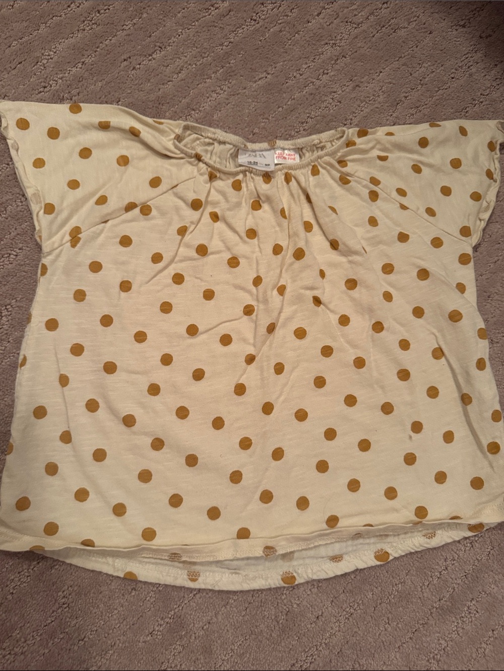 Zara Cream Short Sleeve Top with Mustard Polka Dots
